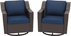 Patio 2 Pieces Wicker Swivel Chairs Set of 2，Outdoor PE Rattan Rocking Glider Armchairs, Water-Resistant Cushions with Removable and Washable Covers, Porch, Balcony, Sunroom (Navy Blue)