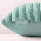 Pallene Faux Fur Plush Throw Pillow Covers 22x22 Set of 2, Luxury Soft Fluffy Striped Decorative Pillow Covers for Sofa, Couch, Living Room, Aqua