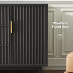 47.2" W Storage Cabinet with 3 Drawers, Fluted Buffet Cabinet with Storage, Large Sideboard with 2 Door, Modern Mid Century TV Stand Coffee Bar Cabinets for Living Room, Kitchen, Entryway