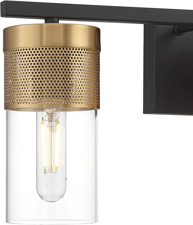 Possini Euro Design Berlin 23 1/2" High Modern Industrial 3 Light Bathroom Vanity Wall Lamp Light Fixture Mount Over The Sink Mirror Hardwired Cordless Black and Gold Glass Shade Indoor Entry-Way