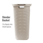 Mind Reader Slim Laundry Hamper with Lid, 60L Clothes Basket, Premium Wicker Design, Plastic, Ivory
