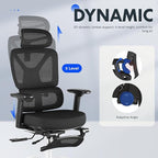 FLEXISPOT ErgoX Premium Ergonomic Office Chair with Footrest- Adjustable 3D Armrests, Dynamic Lumbar Support, Recline & Tilt Function, Mesh Seat, for Home & Office Use,Foam Black