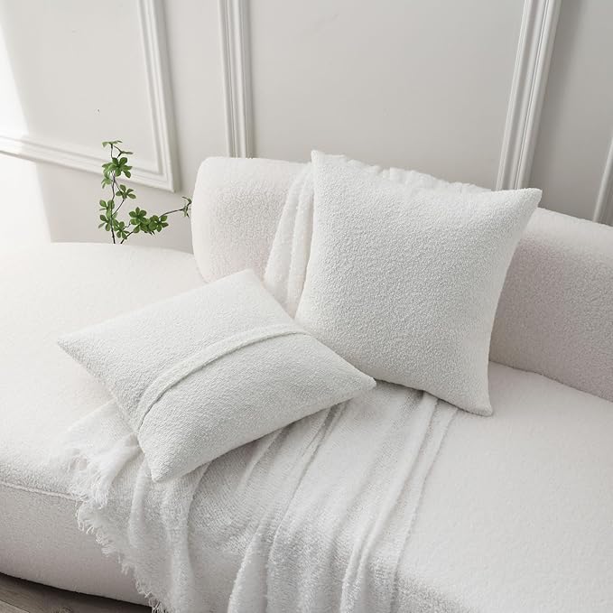 FUTEI Christmas Pack of 2 White Decorative Throw Pillow Covers 20x20 Inch Soft Cozy Solid Boucle Textured Cushion Case,Modern Home Decor for Couch Bed Living Room