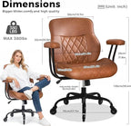 BEWISHOME Ergonomic Home Office Chair, Mid-Century Modern Brown Leather Desk Chair with Robber Casters Lumbar Support Adjustable Height Rolling Swivel Chair Executive Task Armrests BBY01Z