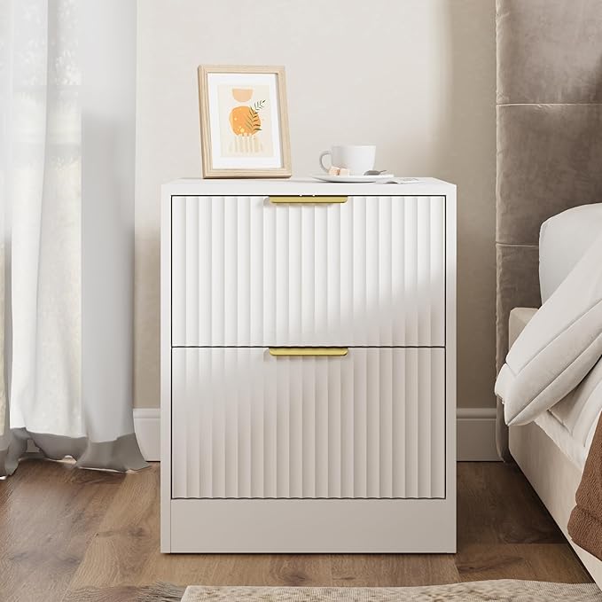 3-Piece Modern Bedroom Furniture Set, Wide 9-Drawer Dresser & 2-Drawer Nightstands Set of 2, Natural Wood Dresser and Nightstand Sets for Bedroom, Hallway, White