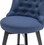 MINCETA Set of 2 Upholstered Bar Stools - 26 Inch Swivel Counter Height Stools with Low Tufted Back, Footrest & Performance Fabric - Round Seat for Kitchen Island & Home Bar Blue