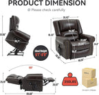 Luxlen Power Lift Recliner Chair for Elderly, Dual Motor Massage Recliner with Lumbar Heat, Heavy Duty Motion Mechanism Lift Chair with Charge Ports, Genuine Leather - Antique Brown