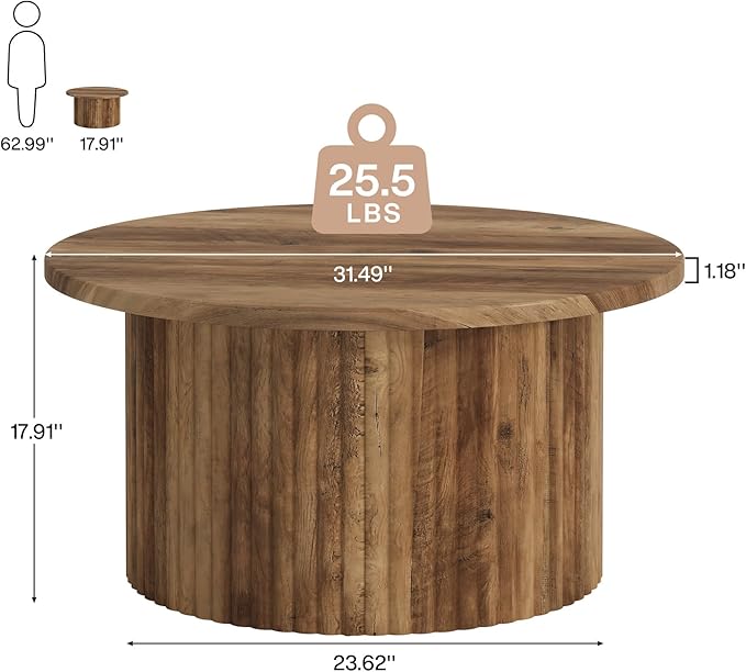 Tribesigns 31.5" Round Coffee Table, Farmhouse Circle Center Table with Sturdy Metal Base, Modern Accent Sofa Side Table for Living Room, Wooden Grain Veneer Top