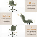 YOUNUOKE Armless Desk Chair Comfy Office Chair with Wheels Home Ergonomic Task Chair Adjustable Computer Chairs Modern Faux Leather Swivel Chair Upholstered Makeup Vanity Chair with Back(Olive Green)