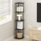 Furinno Turn-N-Tube Corner Shelf, 5-Tier Corner Bookshelf, Open Storage Shelves, for Organization and Storage, Living Room, Home Office, Garage, Bedroom, Plain Black