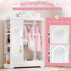 Xilingol Kids Armoire with a Jewelry Cabinet, Princess Dress Up Closet with Mirror, Kids Wardrobe Closet with Storage Shelves, Armoire Costume Organizer for Bedroom, Kids Room, Girl (White)