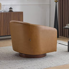 AEDI Genuine Leather Swivel Accent Chair with Solid Wood Base, Upholstered Barrel Armchair for Living Room, Modern Small Club Chair,Genuine Leather,Camel