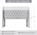Lucky Monet Linen Upholstered Headboard Queen Size (Headboard Only), Nail Head Trim Wingback Tufted Button Headboard Luxury Soft Padded Head Board with Durable Metal Legs, Adjustable Height, Grey