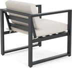 Christopher Knight Home Navan Set of 2 Outdoor Patio Club Chairs with Cushions, Aluminum Outdoor Armchair, Garden Sofa Lounge Chairs, Patio Conversation Set for Porch Backyard Garden, Beige+Black