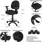 OEF Furnishings Comfort Office Stool with Arm Rests, 24.5"-34.5" Height