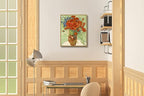 Wieco Art Framed Wall Art of Red Poppies and Daisies by Vincent Van Gogh Paintings Reproduction Abstract Canvas Prints for Home Living Room Decorations Bronze Gold Frame