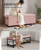 Velvet Storage Ottoman Bench, End of Bed Bench with Legs, Large Entryway Bench, Foot Rest Stool, Tea Table for Bedroom, Living Room, Loads 770 lb, 15.7"L x 43"W x 15.7"H, Jelly Pink, UASND62P