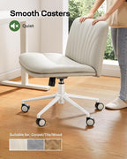Marsail Armless-Office Desk Chair with Wheels: PU Leather Cross Legged Wide Chair,Comfortable Adjustable Swivel Computer Task Chairs for Home,Office,Make Up,Small Space,Bed Room(Balanced Beige)