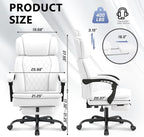 400lbs Office Chair with Foot Rest, Ergonomic Big and Tall Office Chair with Adjustable Headrest, High Back PU Leather Computer Chair,Comfy Heavy Duty Office Desk Chair (Classic White)