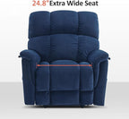 MCombo Large-Wide Dual Motor Power Lift Recliner Chair, Massage and Dual Heating for Elderly People, Infinite Position, Fabric R7166 (Navy Blue)