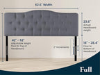 Naomi Home Cassandra Full Size Bed Headboard, Square Tufted, White Linen Fabric, Height Adjustable 42"-52", Metal Legs, Wall/Bed Mount