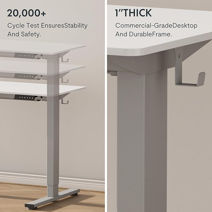 FLEXISPOT EN1 One-Piece Electric Standing Desk 48 x 24 Inches Seamless Seamless Desktop Height Adjustable Desk Stand Up Desks for Home Office (Silver Frame + White Top, 2 Packages)