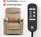 MCombo Small Size Triple Motor Power Lift Recliner Chair Sofa with Massage and Dual Heating, Adjustable Headrest for Elderly People Petite, USB Ports, Extended Footrest, Fabric 7222 (Beige)