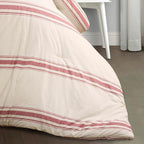 Lush Decor Farmhouse Stripe Reversible Cotton Comforter Set, 3 Piece Set, Full/ Queen, Red - Cozy F𝚊rmhouse Bedding Set - Rustic Decor - Striped Comforter - Modern Farmho𝚞se Bedroom Decor