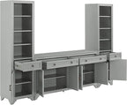 Crosley Furniture Tara 3-Piece Modern Farmhouse Sideboard Buffet Cabinet and Bookcase Set with Storage, Distressed Gray