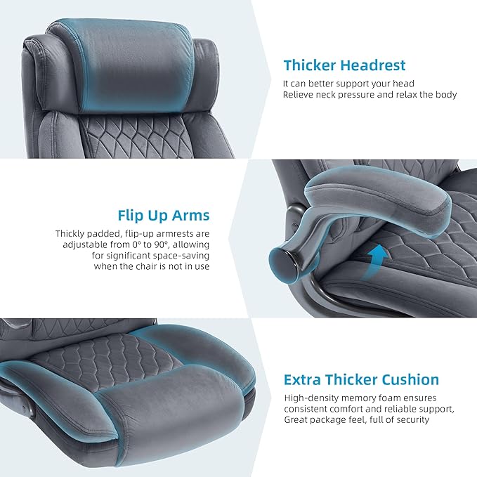 Large High Back Office Chair with Flip Arms- Executive Desk Chair with Locking Wheels, Adjustable Lumbar Support, Ergonomic Breathable Fabric Computer Chair Prevents Cats Scratching