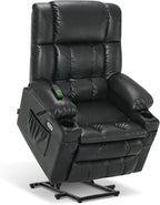MCombo Dual Motor Large Power Lift Recliner Chair for Elderly, Lay Flat Lift Chair with Heat and Massage, Big Lift Recliner for Tall People, Faux Leather 7896 (Black, Large)