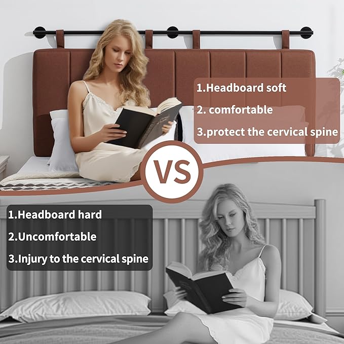 UEV King Headboard Only, Wall Mounted Hanging Upholstered Bed Head Board, Modern Vertical Channel Design of Fine Linen, Elegant Brown Fluted Headboard for Bedroom (Brown, King Size)