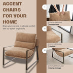 HEAH-YO Modern Accent Chairs Set of 2, Upholstered Chenille Living Room Chairs with Bronze Metal Legs, Comfy Arm Side Chairs for Bedroom, Khaki