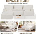JSLOVE Modular L-Shape Sectional Sofa with Chaise, 3 Seat Movable Boneless Cloud Couch in One Box, Sofa Couch Bed with Ultra-Soft Corduroy Fabric, No Assembly Required for Living Room, Bedroom(Beige)