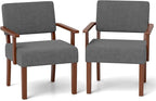 KOMFOTT Upholstered Accent Chairs Set of 2, Mid-Century Modern Armchair with Rubber Wood Frame, Linen Living Room Chairs with Padded Seat & Backrest, Reading Chair for Bedroom, Waiting Room, Grey