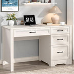 Vabches Farmhouse Executive Desk with Storage and Ample File Drawer, Rustic Large Home Writing Desk for Bedroom, Pure White