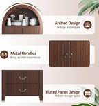 FURSUN 71" Tall Fluted Arched Bookshelf with Doors, Wood Pantry Storage Cabinet with 2 Large Drawers, Modern Versatile Bookcase for Living Room, Kitchen, Dining(Dark Walnut)