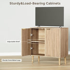 Fluted Storage Cabinet, Free Standing Buffet, Wood Sideboard, Multifunctional Accent Storage for Living Room, Hallway, Entryway, Dining Room (2, Oak)
