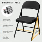 SEALAMB 4 Pack Black Folding Chairs with Padded Seats & Cushion, Durable Metal Foldable Chairs for Wedding Party, Commercial Chairs for Office School Church Events, 330lb Capacity (Black-PU, 4 Pack)