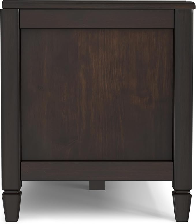 SIMPLIHOME Connaught Entryway Storage Bench - 36 inch Wide Solid Wood Small Storage Trunk Seat in Chestnut Brown, Traditional Bench for Entryway or Living Room with Lift-Up Lid and Paneled Front