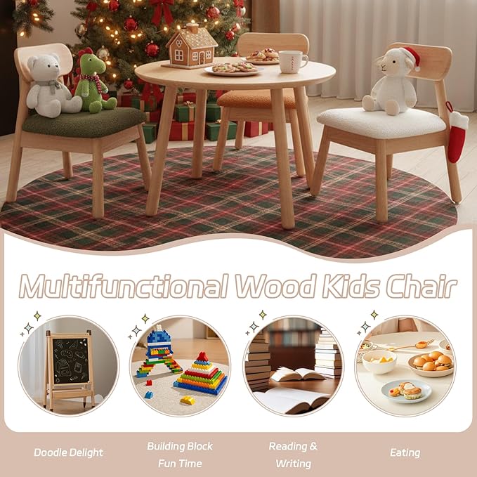 DAYAURS Toddler Chair Wooden Kid Chairs Comfy Armless Reading Chair for Kids Bedroom, Boys Girls Desk Chairs for Ages 2-5, Solid Wooden Stool Kids Furniture for Playroom/Preschool/Daycare/Gifts, Brown