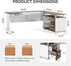 LITTLE TREE Large Computer Desk with File Cabinet, 63 Inch Executive Desk L Shaped Office Desk with Drawers and Storage Shelves, Business Furniture Desk Workstation for Home Office