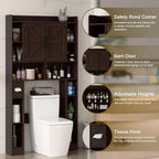 Farmhouse Storage Cabinet Over Toilet with Barn Doors，Over The Toilet Storage Cabinet, Home Space-Saving Toilet Rack, for Bathroom, Restroom, Laundry.Espresso