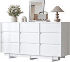 White Dresser for Bedroom, 59" Wide 9 Drawer Dresser, Mid Century Modern Dressers Chest of Drawers, Wooden Large Dressers for Bedroom, Closet