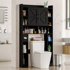 Farmhouse Storage Cabinet Over Toilet with Barn Doors，Over The Toilet Storage Cabinet, Home Space-Saving Toilet Rack, for Bathroom, Restroom, Laundry.Pure Black