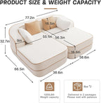 Cloud Sectional Sofa Modern Boneless Couch for Living Room, Comfy Deep Seat Comfy Teddy Fabric Double Sofa Chaise No Assembly Required (White, 77.2" Double Chaise Lounge)