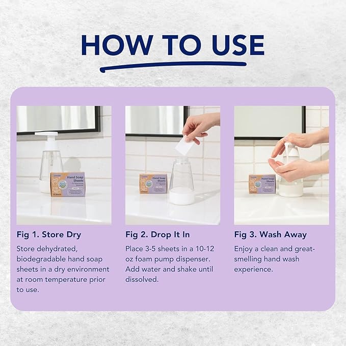 Brave Planet Foaming Hand Soap Refills – Eco-Friendly Fragrance-Free Sheets that are Biodegradable - Just Add Water to Dissolve & Refill 3-5 Bottles or Use Individually for Travel or Camping - 15 Ct