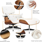 Top Grain Leather, Mid Century Chaise Lounge Chair and Ottoman, Reading Chair, Accent Lounge Chair, Modern Chair, Classic Design, Heavy Duty Base Support for Living Room Lounge Office, Walnut-White