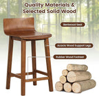 COSTWAY Solid Wood Bar Stools Set of 2, 24.5-inch Counter Height Chairs with Low Back and Footrest, Farmhouse Wooden Armless barstools for Kitchen Island, Dining Room, Cafe, Breakfast, Brown