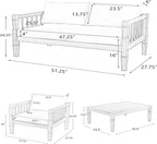 Scott Living Darla 4 Piece Outdoor Rustic Acacia Wood Seating Set, 4 Seater Conversation Set, Acacia Wood Loveseat and Club Chairs, Sofa Set with Cushion, Retangular Coffee Table, Light Gray+Beige